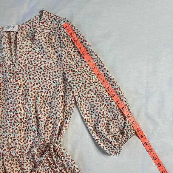 Cottagecore Floral Boho Peplum Blouse White Orange Small Dainty Quarter Sleeve - Picture 5 of 8